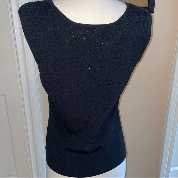 Evening black knit beaded square neck sparkly top - Picture 5 of 7